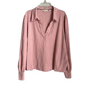 Boden Pink Milkshake Notch Collared V Neck Long Blouson Sleeve Top